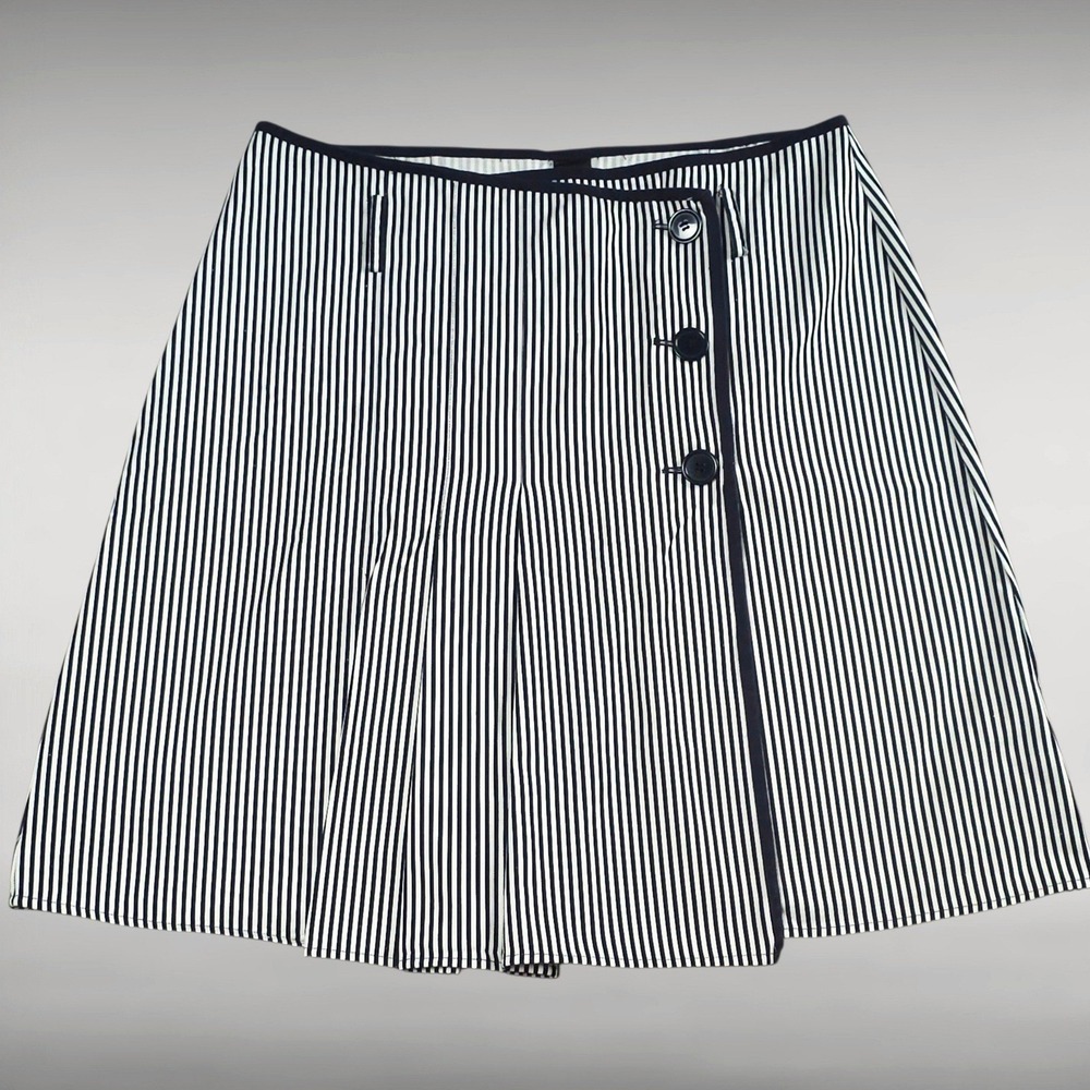 Nautical Preppy Striped Cotton Wrap A Line Mini Skirt Navy White Womens 16